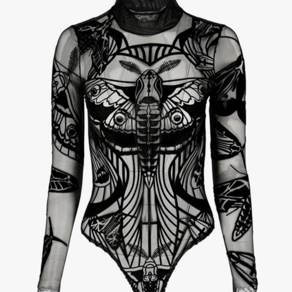 Restyle Moth Bodysuit Witchy Velvet Mesh Occult Gothic Size Small BNWT